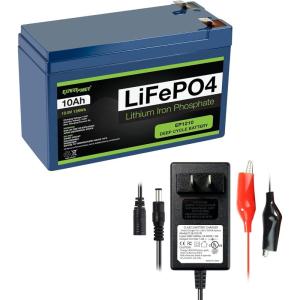 imageExpertPower 12V 10Ah LiFePO4 Lithium Battery 12V 1A Smart Charger  DC 5521 Male ampamp Aligator Clips  Kids Ride on Toy Car  Best Choice Wrangler SUV Dynacraft