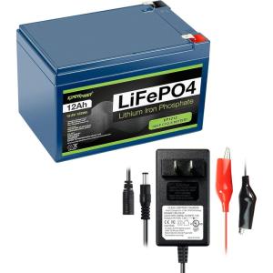 imageExpertPower 12V 12Ah LiFePO4 Lithium Battery 12V 1A Smart Charger  DC 5521 Male ampamp Aligator Clips  Kids Ride on Toy Car  Best Choice Wrangler SUV Dynacraft