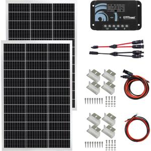 imageExpertPower 200 Watts 12Volts Monocrystalline Solar Starter Kit with 20A PWM Charge Controller  Mounting Brackets  Solar Cables