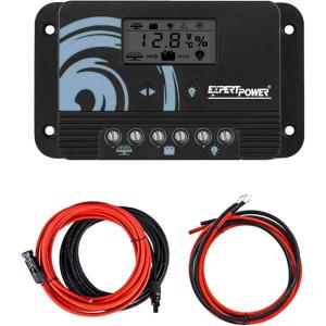 imageExpertPower 20A PWM Solar Charge Controller Kit for LiFePO4 AGM Gel Flooded Battery  12V  24V AutoSelect Intelligent Regulator  Max PV Input 55V  USB Charge  Backlight LCD Display10A