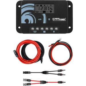 imageExpertPower 20A PWM Solar Charge Controller Kit for LiFePO4 AGM Gel Flooded Battery  12V  24V AutoSelect Intelligent Regulator  Max PV Input 55V  USB Charge  Backlight LCD Display20A