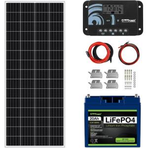imageExpertPower 210W 12V Solar Power Kit  12V 20Ah LiFePO4 Lithium Battery  2100W Mono Rigid Solar Panel ampamp 20A PWM Solar Charge Controller  RV Trailer Camper Marine Off Grid Solar Projects