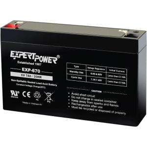 imageExpertPower 6Volt 7AH Sealed Lead Acid SLA Battery with F1 Terminal EXP670 Replaces Powertron PEA6V65F3 Enduring 3FM76 V 7AH