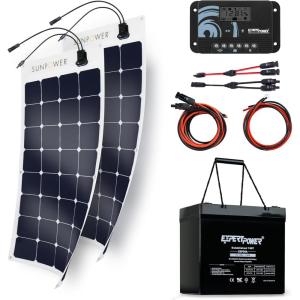imageExpertPower Solar Kit 200W Monocrystalline Panel 12V 55AH AGM SLA Battery 20A Controller Bracket ampamp Cables  OffGrid DIY for Farm Shed Cabin Lights660WH  200W FLEXIBLE