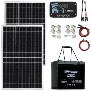 imageExpertPower Solar Kit 200W Monocrystalline Panel 12V 55AH AGM SLA Battery 20A Controller Bracket ampamp Cables  OffGrid DIY for Farm Shed Cabin Lights660WH  200W RIGID